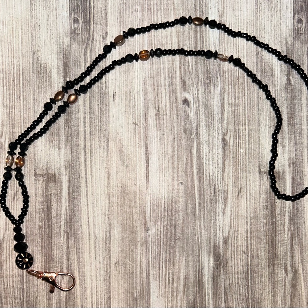 Elegant Black Beaded Lanyard